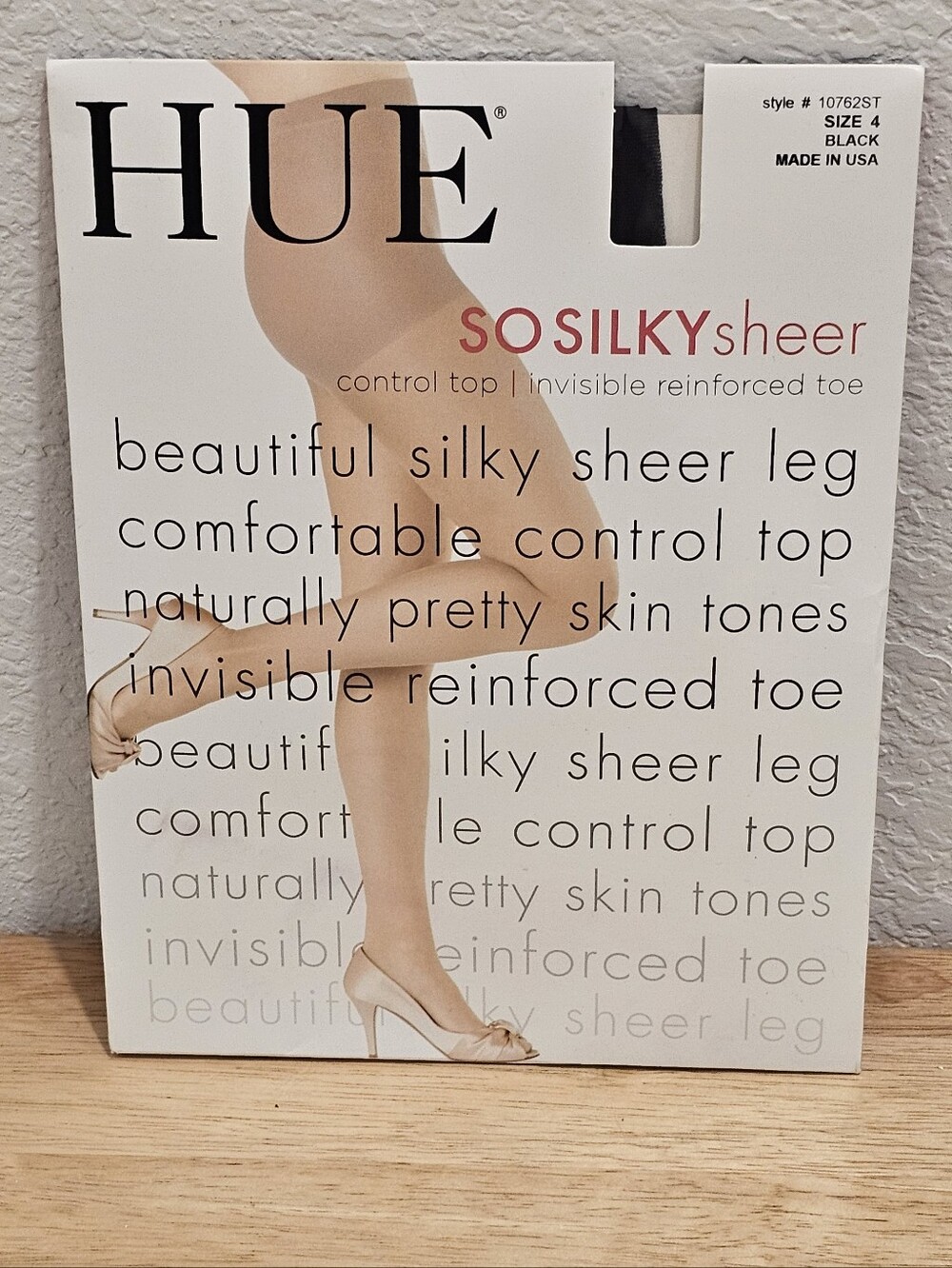 NIP HUE So Silky Sheer Control Top Pantyhose Black Size 4
